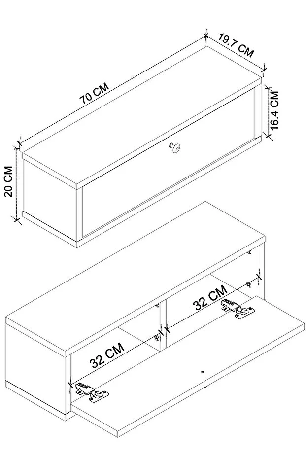 Duvara Monte Dresuar 2 Bölmeli Dresuar Kapaklı Konsol 70 Cm Antre Hol Yağmur Antrasit